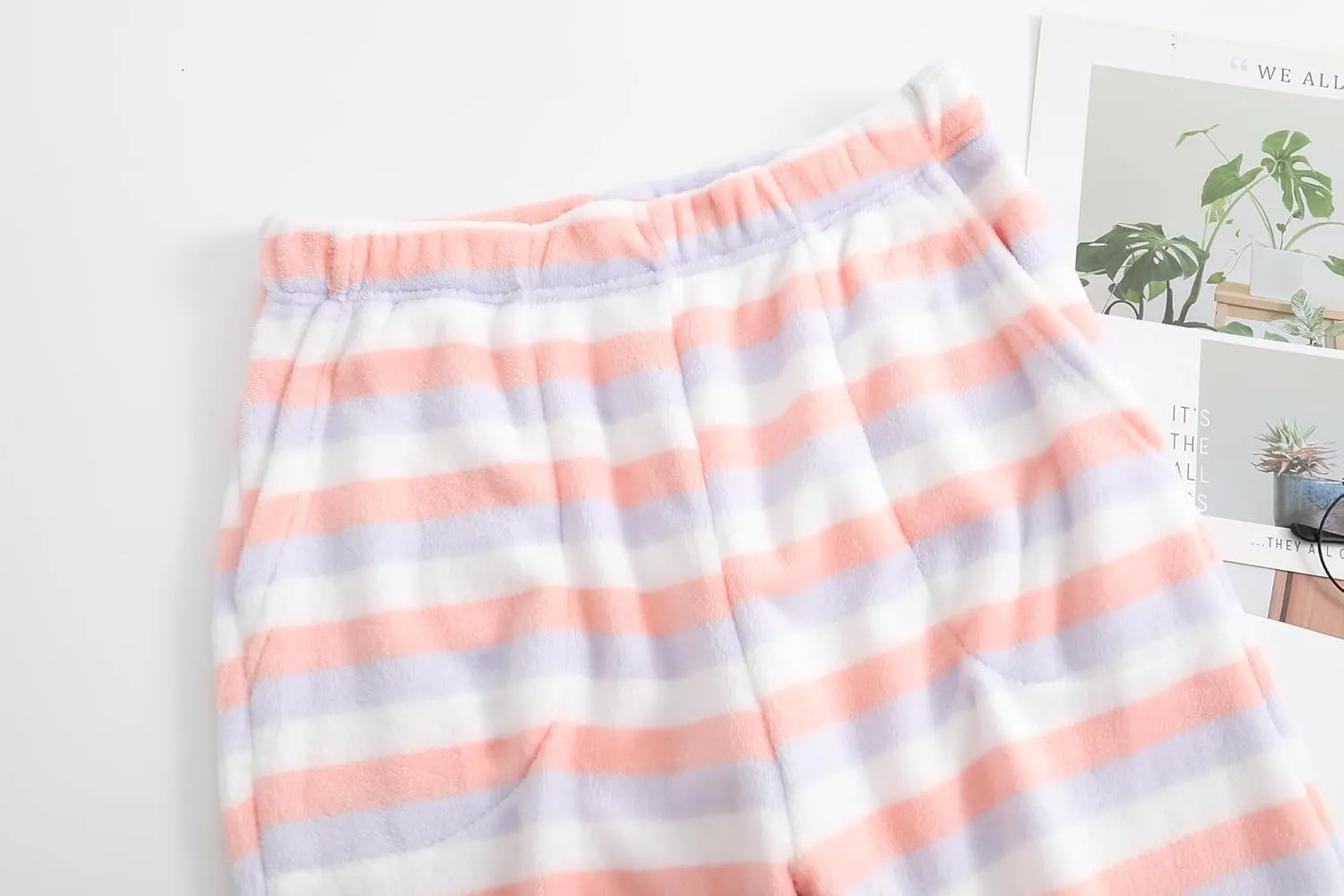 Pajamas Pants for Women Casual Flannel Plaid Lounge Pants Elastic Waist Fleece Fuzzy Plush Pj Soft Sleep Bottoms