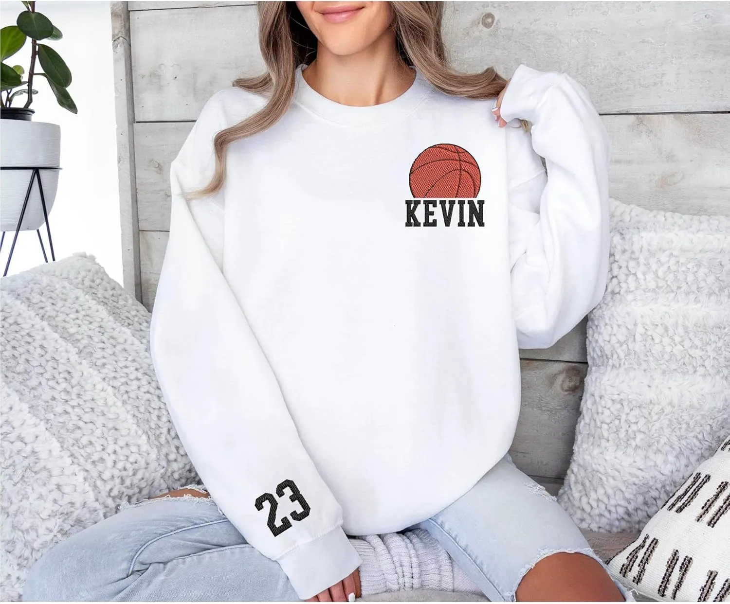 Personalized Basketball Embroidered Sweatshirt, Custom Name and Number Embroidered Sweatshirt, Basketball Mom Gifts