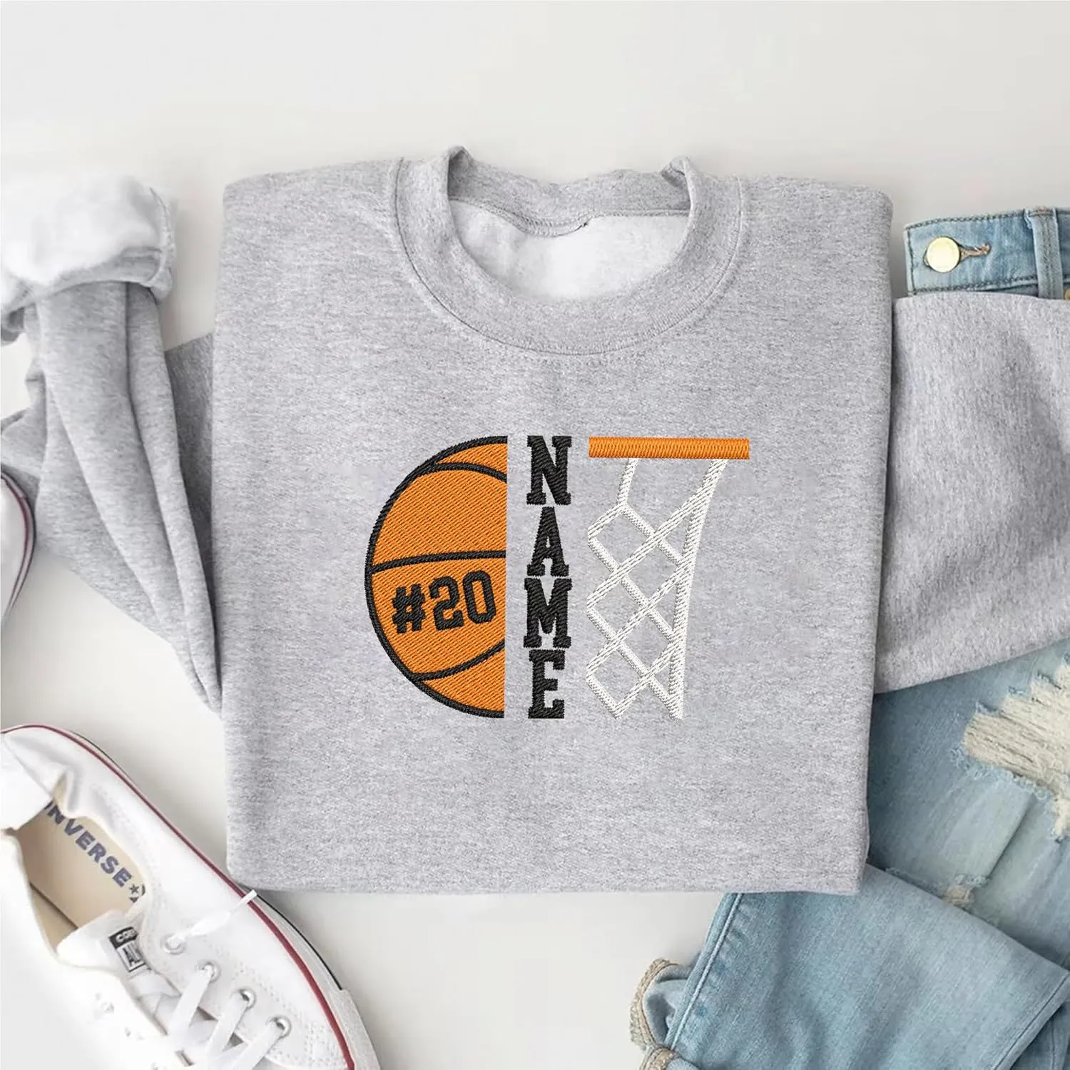Personalized Basketball Embroidered Sweatshirt, Custom Name and Number Embroidered Sweatshirt, Basketball Mom Gifts