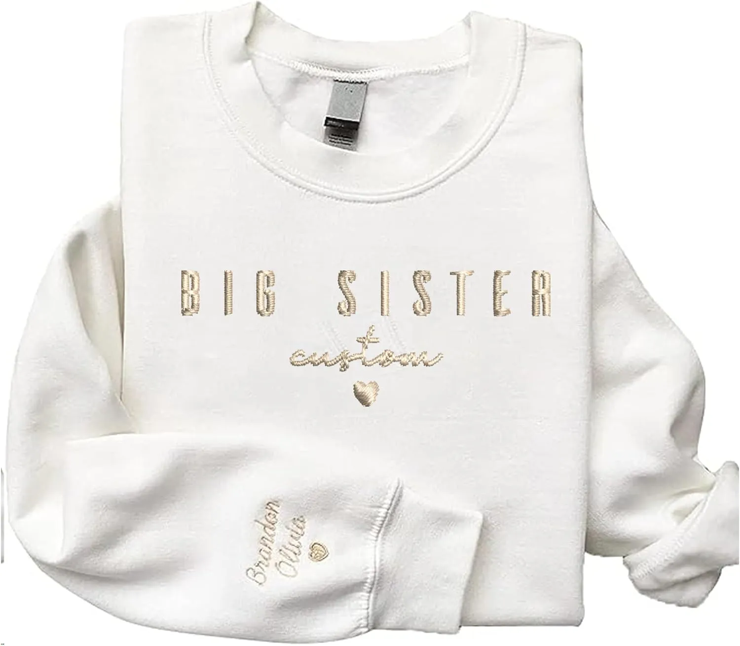 Personalized Big Lil Sister Embroidered Sweatshirt, Custom Big Lil Sister Embroidered Sweatshirt, Embroidered Custom Sisters Name On Sleeve, Gifts For Sister Women Family
