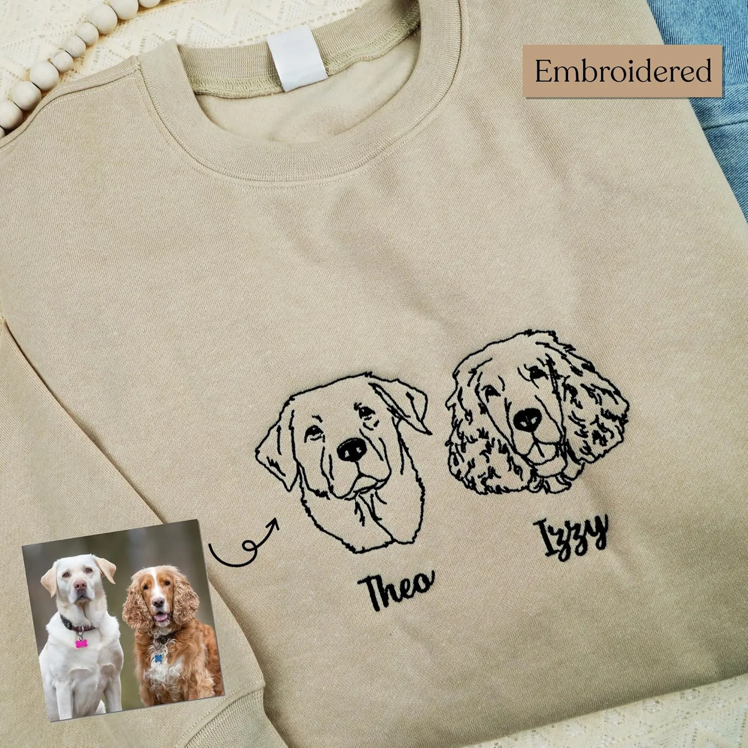 Personalized Dog Embroidered Sweatshirt, Custom Embroidered Dog Sweatshirt, Hoodie from Photo, Gift for Dog Mom