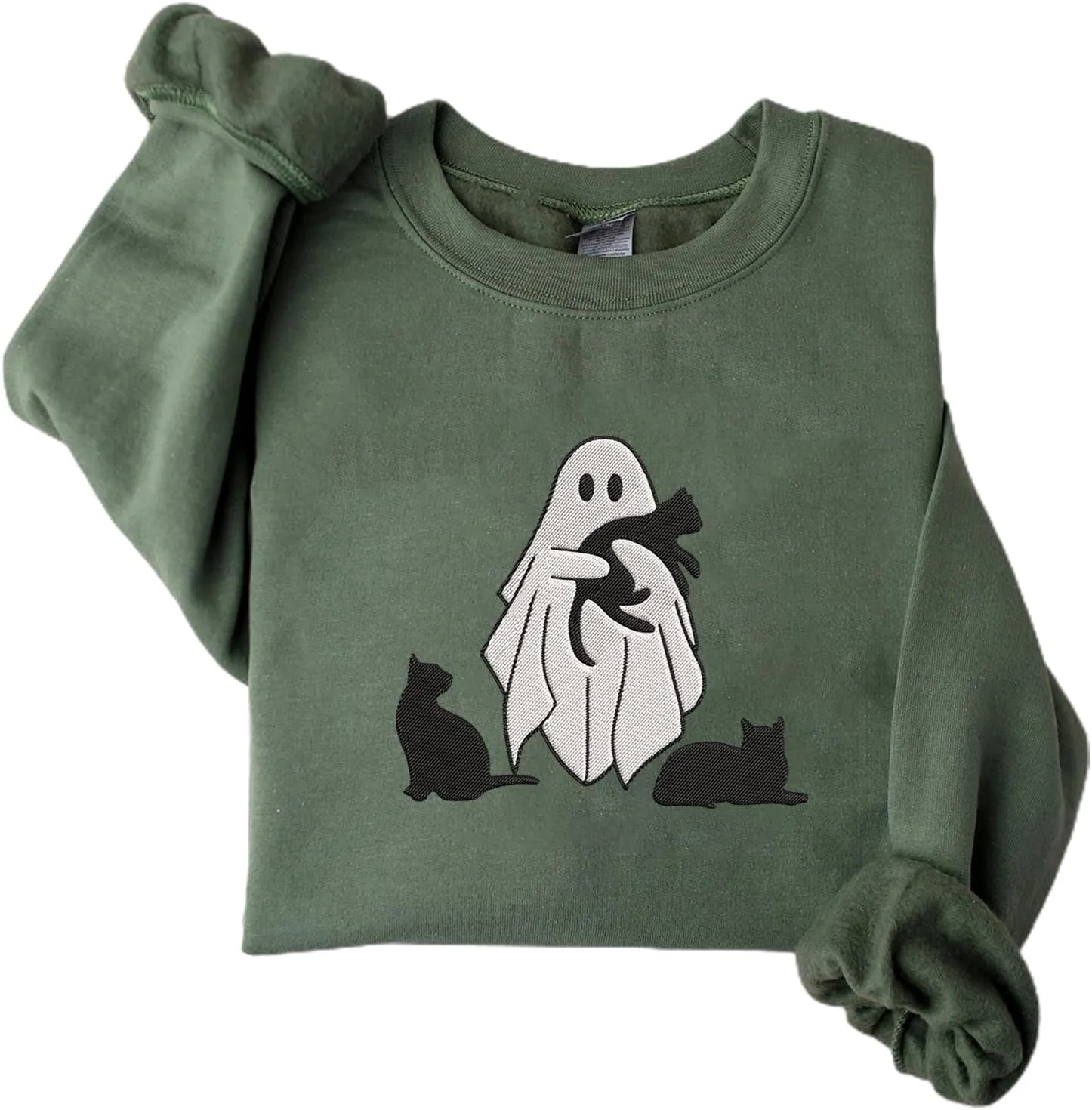 Personalized Embroidered Ghost Cats Sweatshirt, Custom Ghost Cat Shirt, Custom Embroidered Halloween Sweatshirt
