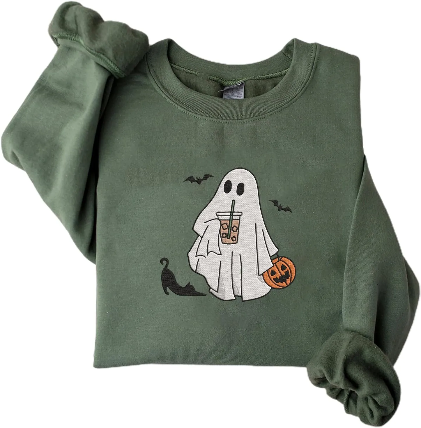 Personalized Embroidered Ghost Cats Sweatshirt, Custom Ghost Cat Shirt, Custom Embroidered Halloween Sweatshirt