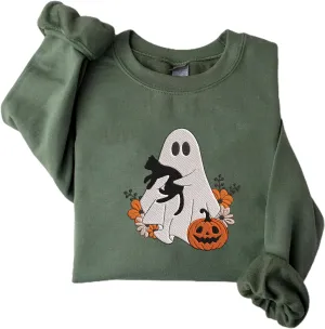 Personalized Embroidered Ghost Cats Sweatshirt, Custom Ghost Cat Shirt, Custom Embroidered Halloween Sweatshirt