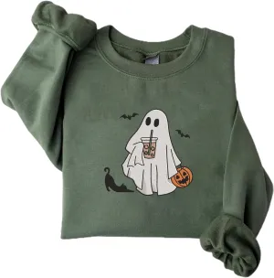Personalized Embroidered Ghost Cats Sweatshirt, Custom Ghost Cat Shirt, Custom Embroidered Halloween Sweatshirt