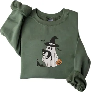 Personalized Embroidered Ghost Cats Sweatshirt, Custom Ghost Cat Shirt, Custom Embroidered Halloween Sweatshirt