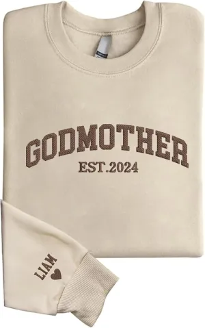 Personalized Embroidered Godmother Sweatshirt-Godmom Embroidered Sweatshirt, Madrina Proposal Gift, Godmother Gift