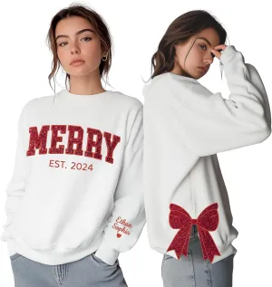 Personalized Embroidered Sweatshirt With Side Bow Applique, Custom Mama Sweatshirt for Women, 4