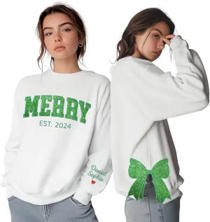 Personalized Embroidered Sweatshirt With Side Bow Applique, Custom Mama Sweatshirt, Women's
