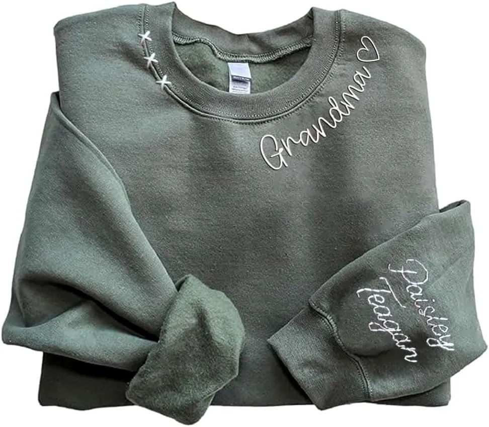 Personalized Mimi Hand Embroidered Sweatshirt, Mom's Embroidered Sweatshirt