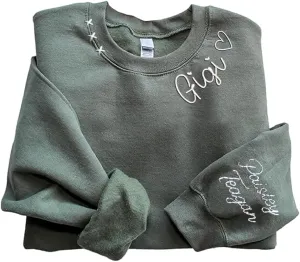 Personalized Mimi Hand Embroidered Sweatshirt, Mom's Embroidered Sweatshirt