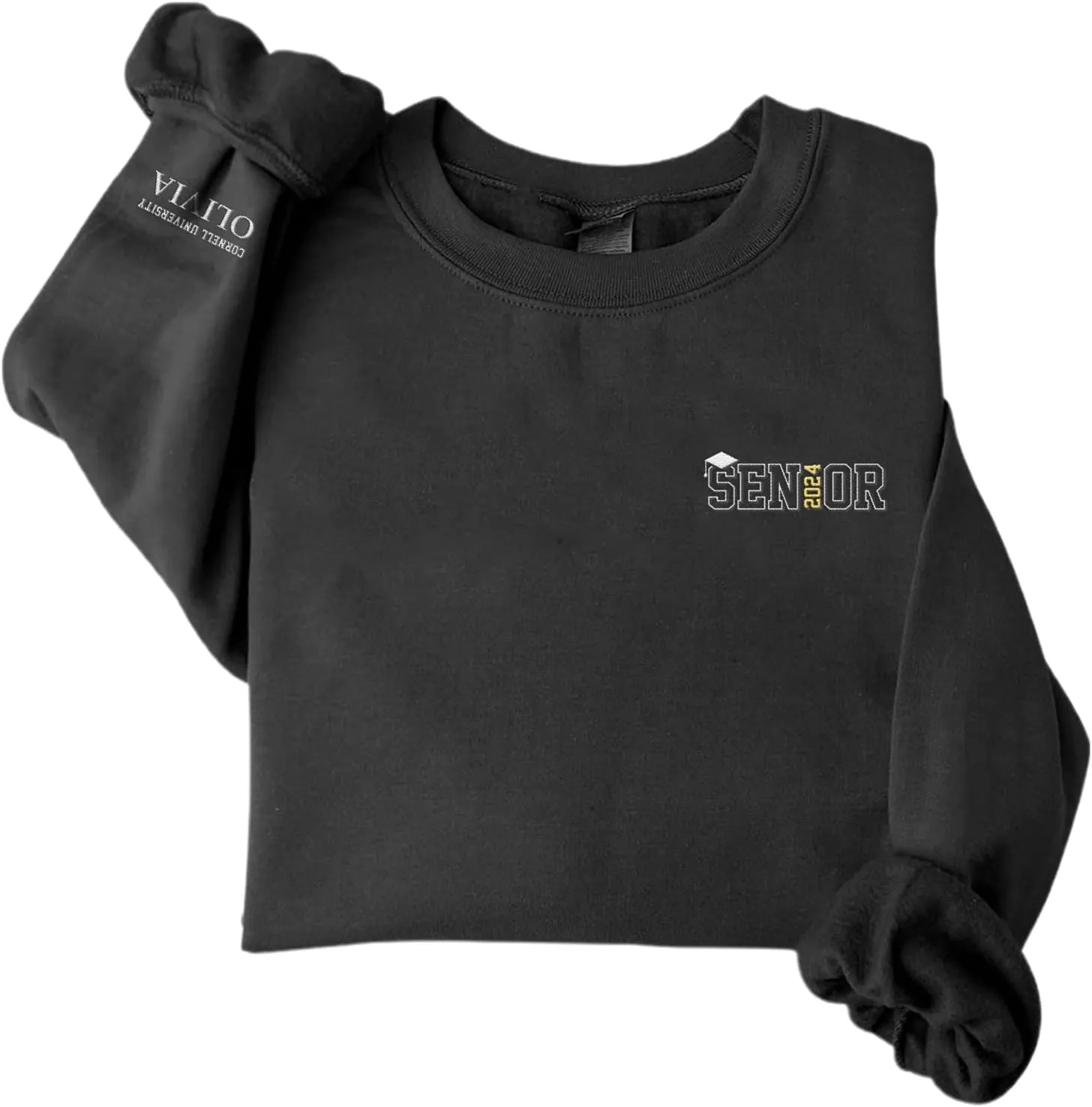 Personalized Senior 2024 Embroidered Sweatshirt Gift, Graduation Class Of 2024 School Senior Embroidery Sweatshirt