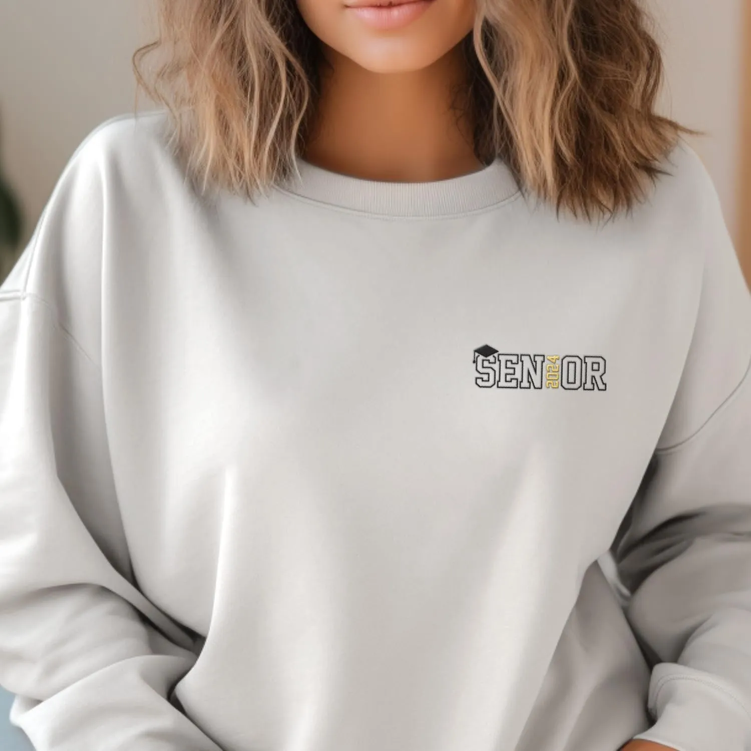 Personalized Senior 2024 Embroidered Sweatshirt Gift, Graduation Class Of 2024 School Senior Embroidery Sweatshirt
