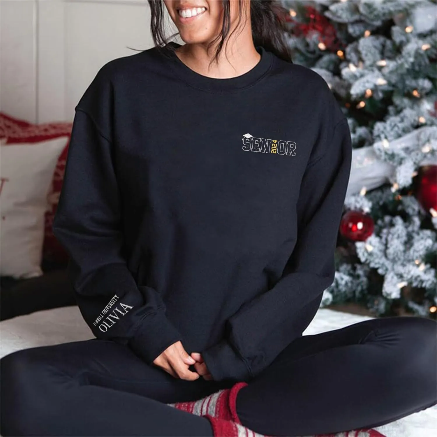 Personalized Senior 2024 Embroidered Sweatshirt Gift, Graduation Class Of 2024 School Senior Embroidery Sweatshirt