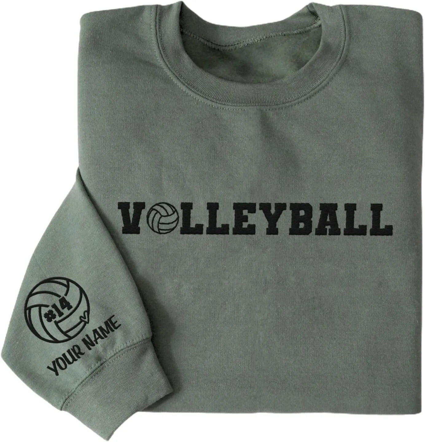 Personalized Volleyball Embroidered Sweatshirt Volleyball Sweatshirt Custom Name On Sleeve Sport Volleyball Crewneck