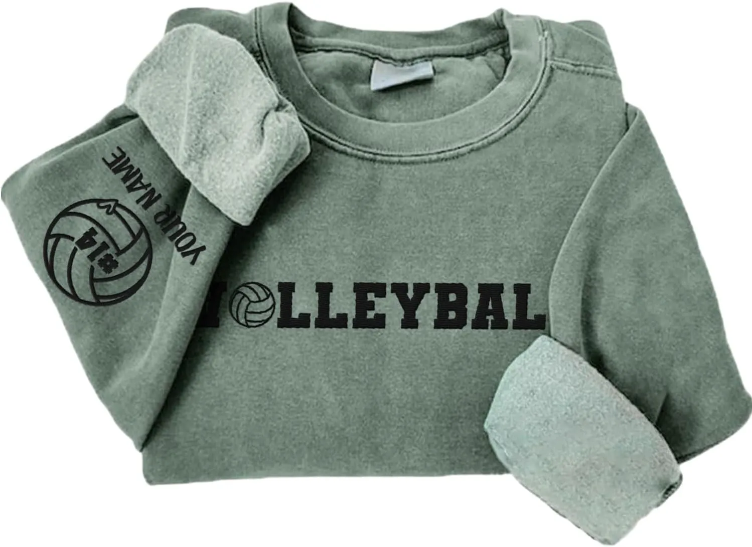 Personalized Volleyball Embroidered Sweatshirt Volleyball Sweatshirt Custom Name On Sleeve Sport Volleyball Crewneck