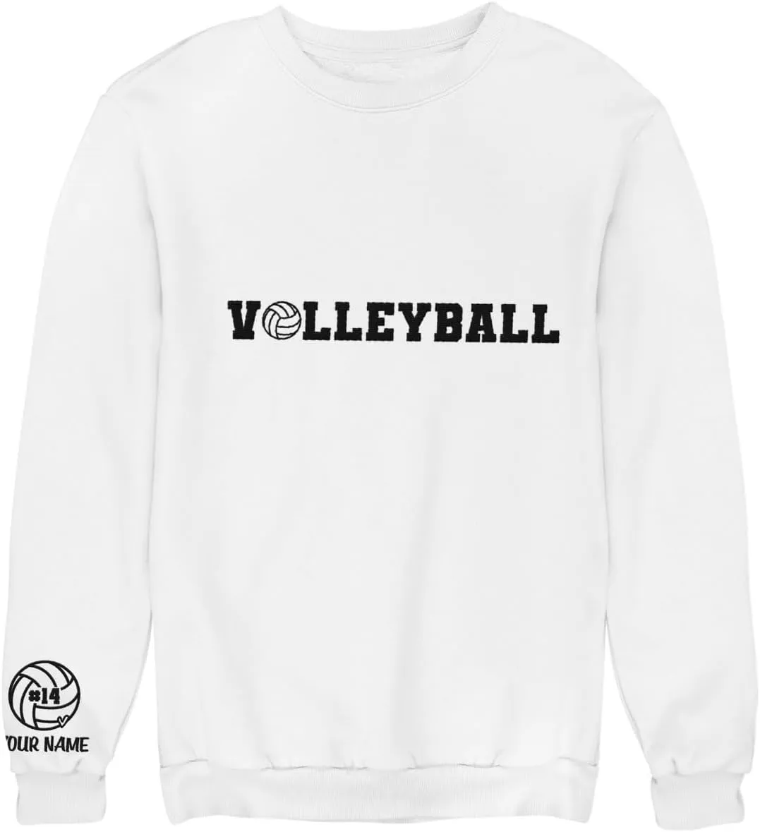 Personalized Volleyball Embroidered Sweatshirt Volleyball Sweatshirt Custom Name On Sleeve Sport Volleyball Crewneck