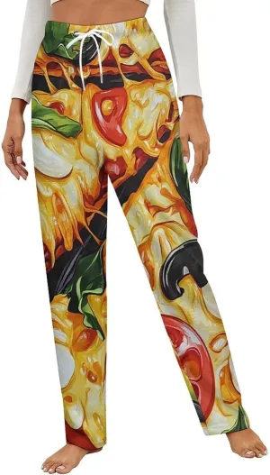 Pizza Printed Women's Pajama Pants Fleece Warm Pj Bottoms Sleepwear Lounge Pants Loungewear