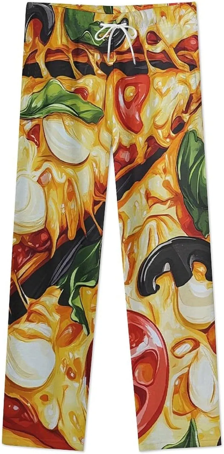 Pizza Printed Women's Pajama Pants Fleece Warm Pj Bottoms Sleepwear Lounge Pants Loungewear