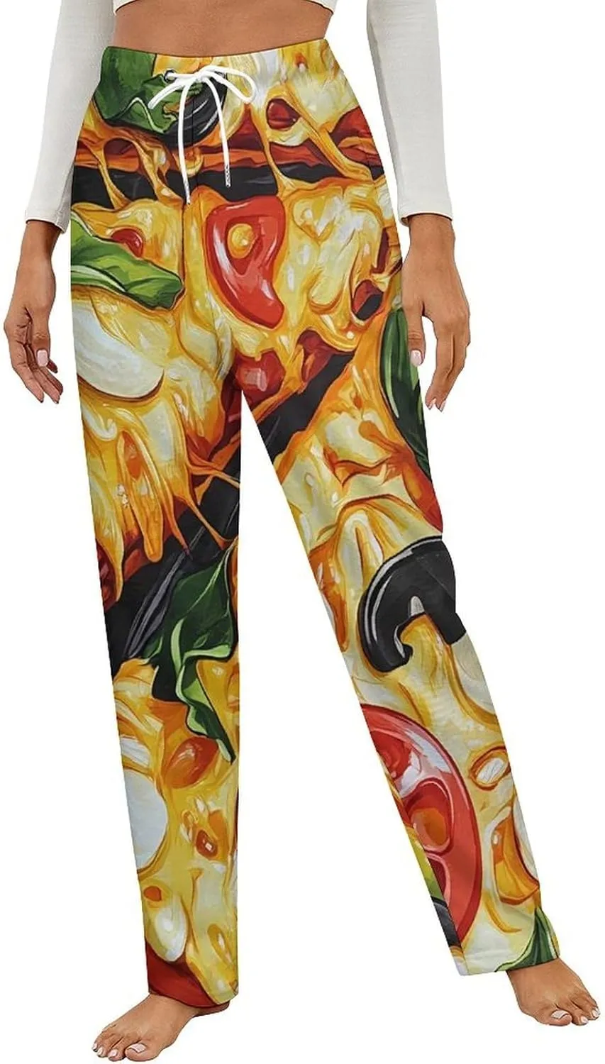 Pizza Printed Women's Pajama Pants Fleece Warm Pj Bottoms Sleepwear Lounge Pants Loungewear