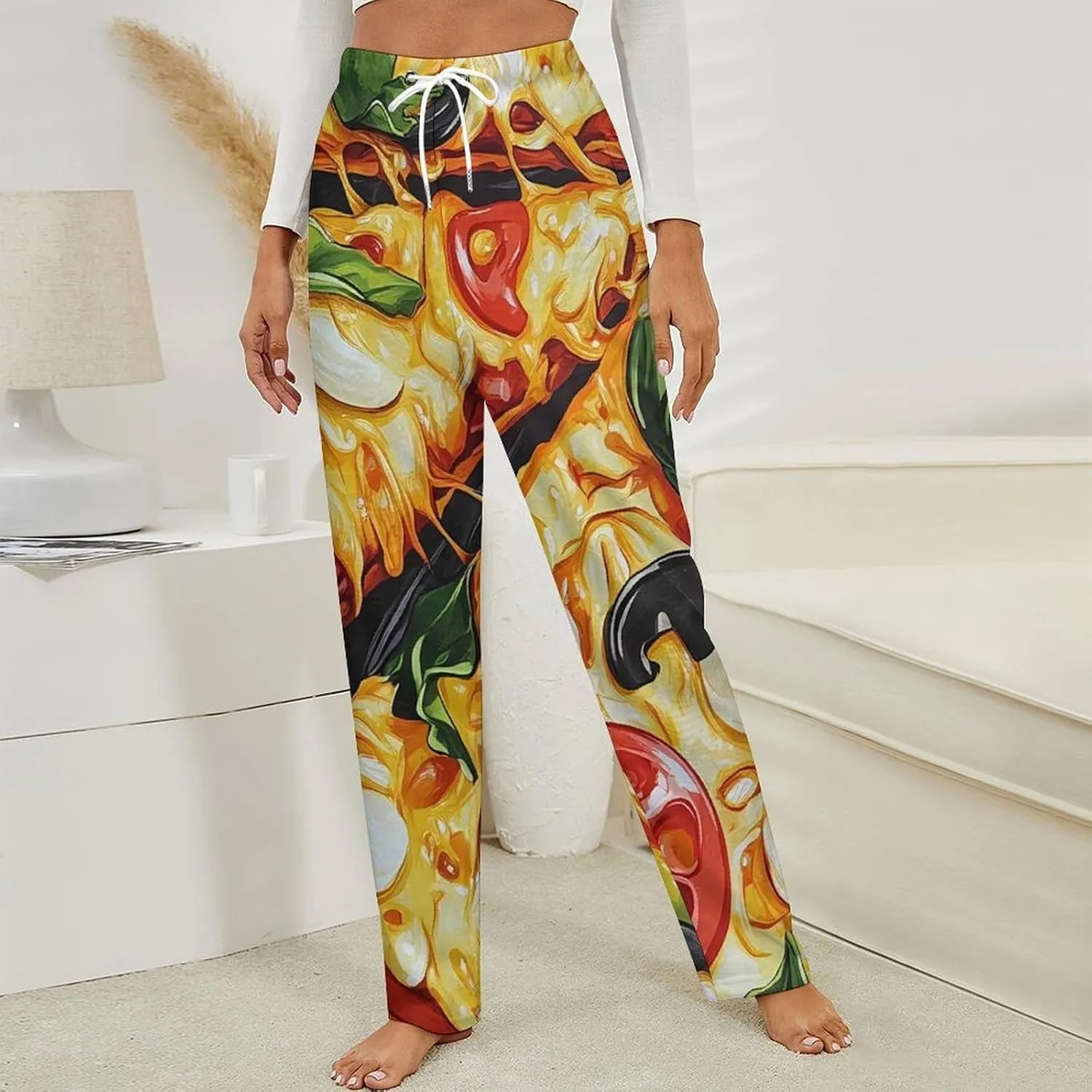 Pizza Printed Women's Pajama Pants Fleece Warm Pj Bottoms Sleepwear Lounge Pants Loungewear