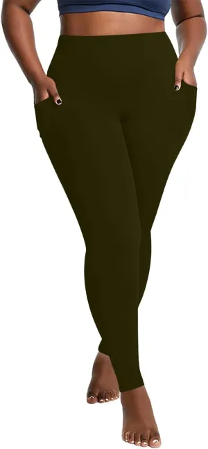 Plus Size Fleece Lined Leggings with Pockets for Women, Winter Thermal High Waist Workout Yoga Pants Tummy Control
