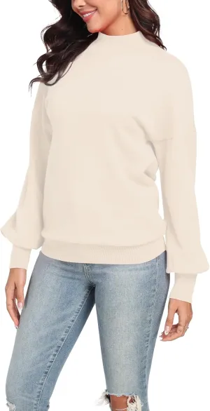 POSESHE Women's Oversized Sweaters Outfits Crewneck Ribbed Knit Dressy Casual Knit Pullover Tops