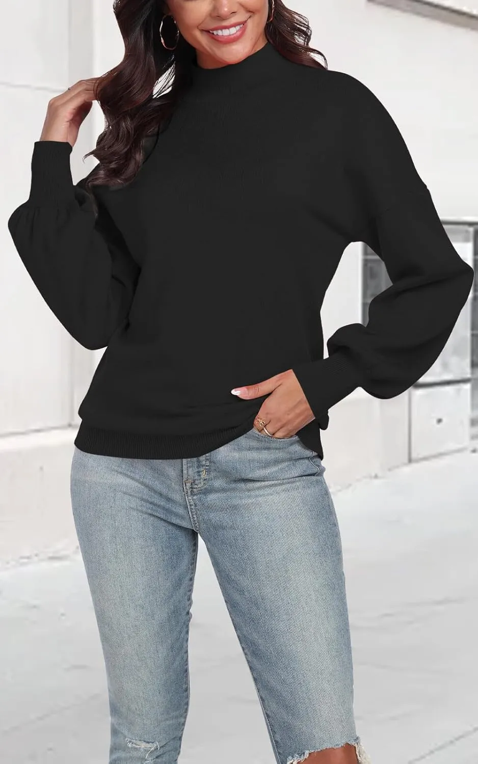 POSESHE Women's Oversized Sweaters Outfits Crewneck Ribbed Knit Dressy Casual Knit Pullover Tops