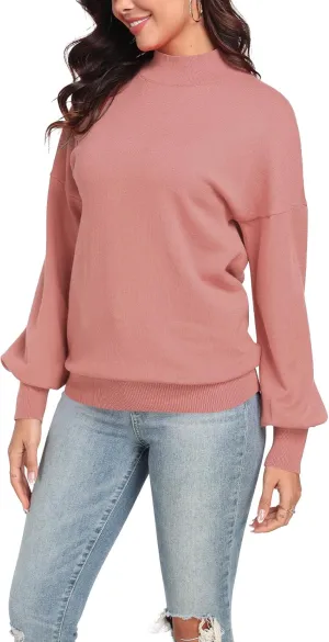 POSESHE Women's Oversized Sweaters Outfits Crewneck Ribbed Knit Dressy Casual Knit Pullover Tops
