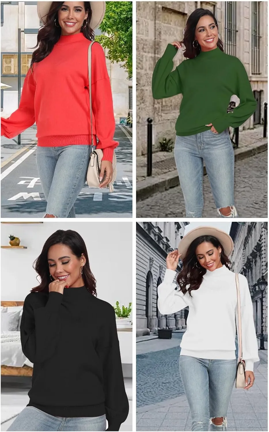 POSESHE Women's Oversized Sweaters Outfits Crewneck Ribbed Knit Dressy Casual Knit Pullover Tops