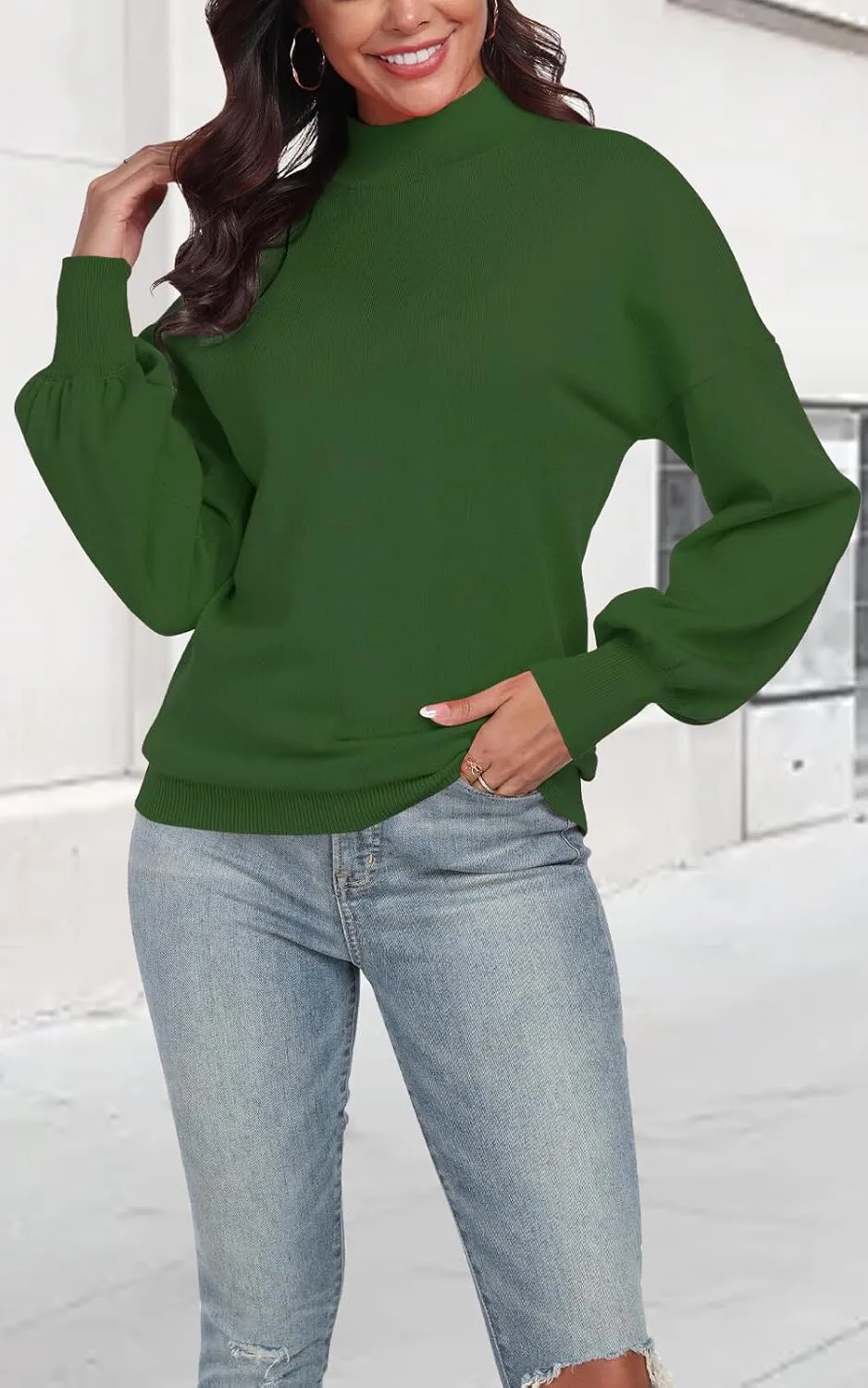 POSESHE Women's Oversized Sweaters Outfits Crewneck Ribbed Knit Dressy Casual Knit Pullover Tops