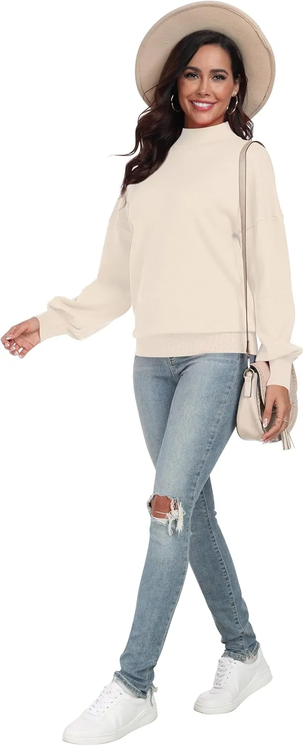 POSESHE Women's Oversized Sweaters Outfits Crewneck Ribbed Knit Dressy Casual Knit Pullover Tops