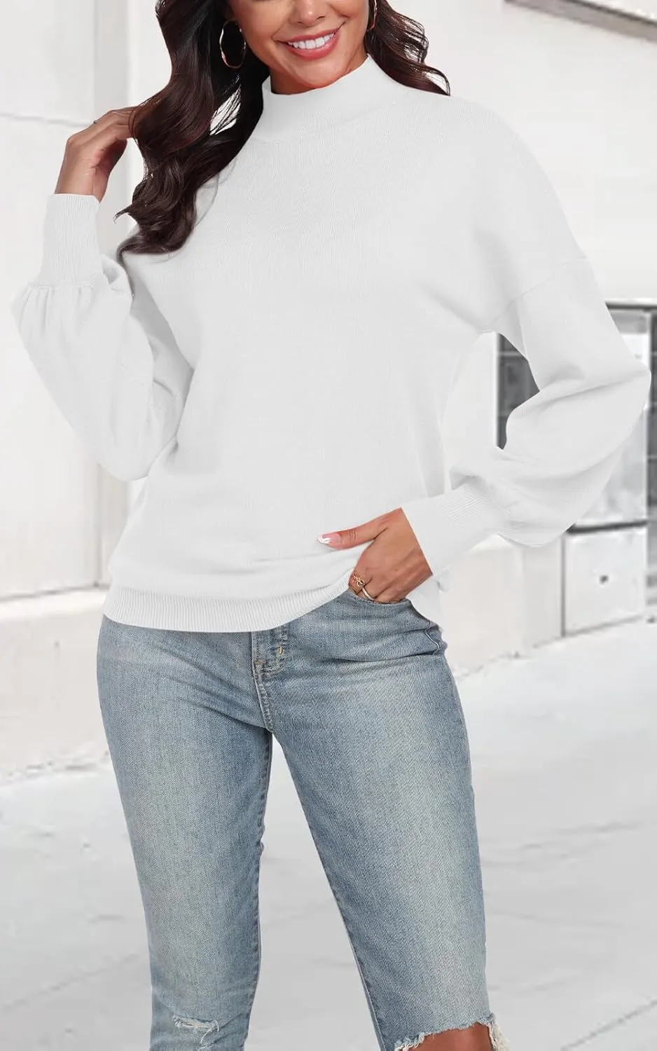 POSESHE Women's Oversized Sweaters Outfits Crewneck Ribbed Knit Dressy Casual Knit Pullover Tops