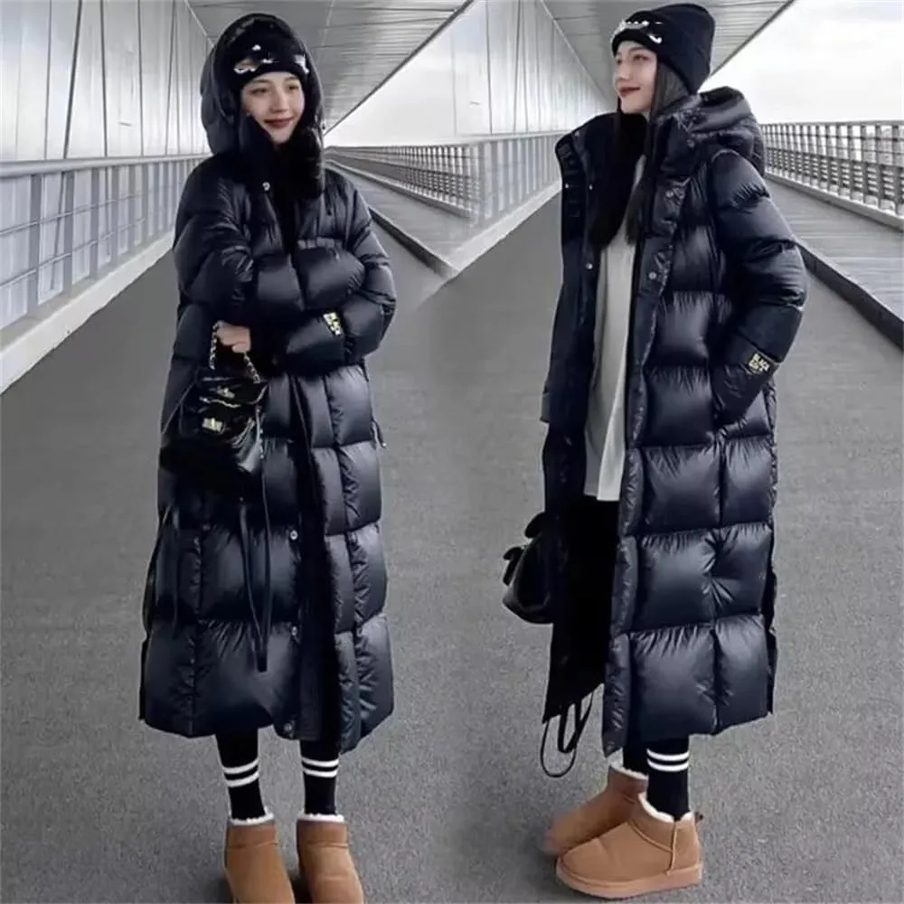 Pulcykp Women Winter Hooded Warm Down Jacket Thickened Long Parkas Warm Puffer Coat