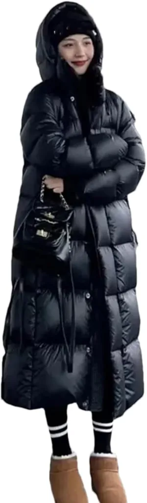 Pulcykp Women Winter Hooded Warm Down Jacket Thickened Long Parkas Warm Puffer Coat