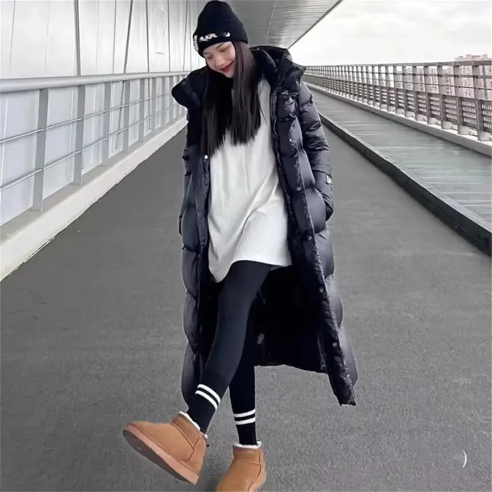 Pulcykp Women Winter Hooded Warm Down Jacket Thickened Long Parkas Warm Puffer Coat