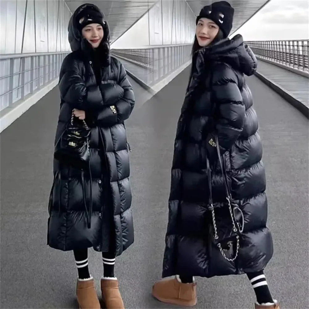 Pulcykp Women Winter Hooded Warm Down Jacket Thickened Long Parkas Warm Puffer Coat
