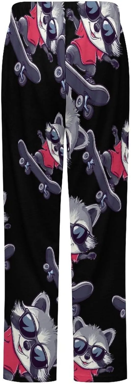 Raccoon Cool Skateboard Women's Pajama Pants Fleece Warm Pj Bottoms Sleepwear Lounge Pants Loungewear