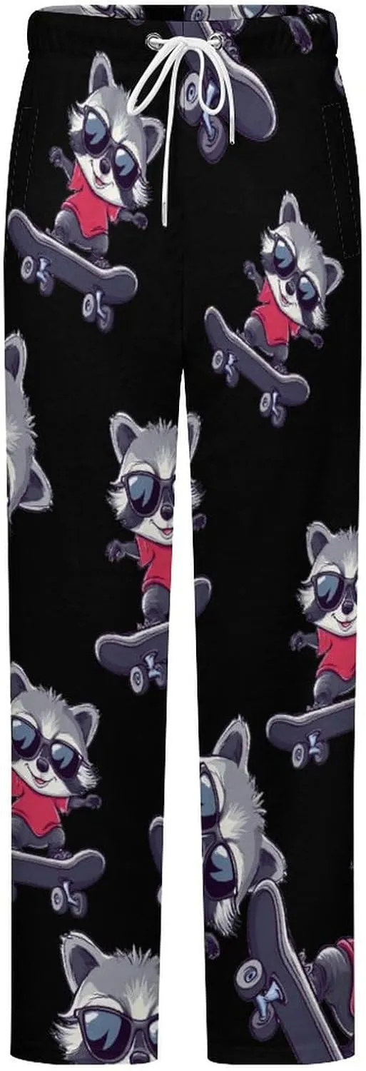 Raccoon Cool Skateboard Women's Pajama Pants Fleece Warm Pj Bottoms Sleepwear Lounge Pants Loungewear