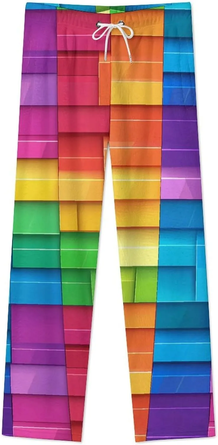Rainbow Colorful Blocks Print Women's Pajama Pants Fleece Warm Pj Bottoms Sleepwear Lounge Pants Loungewear