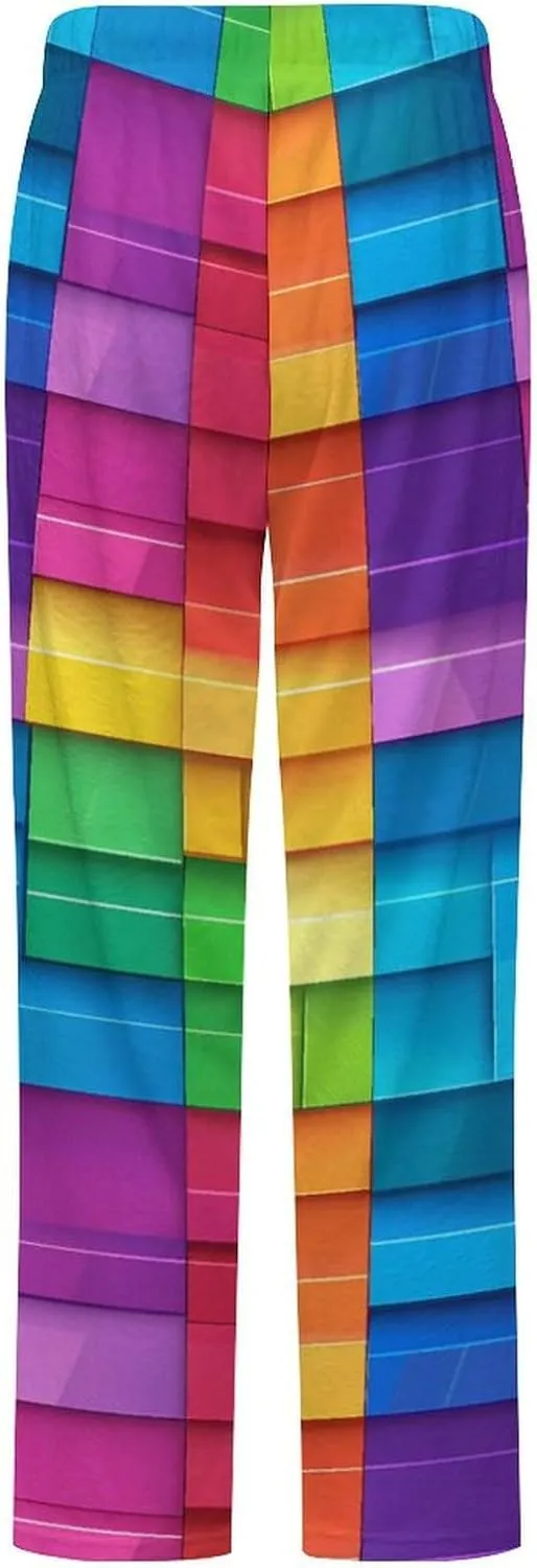 Rainbow Colorful Blocks Print Women's Pajama Pants Fleece Warm Pj Bottoms Sleepwear Lounge Pants Loungewear