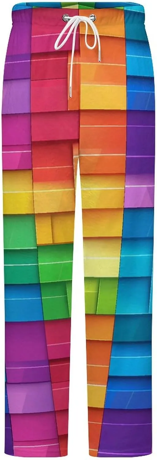 Rainbow Colorful Blocks Print Women's Pajama Pants Fleece Warm Pj Bottoms Sleepwear Lounge Pants Loungewear