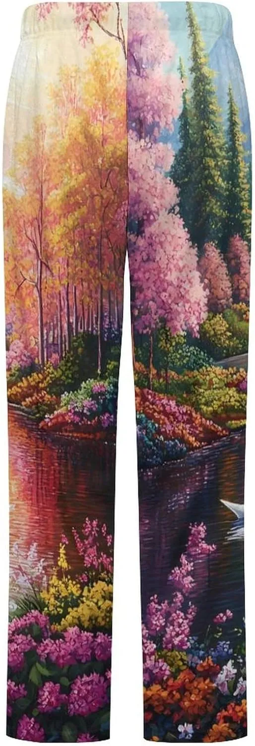 Rainbow Lake Swan Women's Pajama Pants Fleece Warm Pj Bottoms Sleepwear Lounge Pants Loungewear