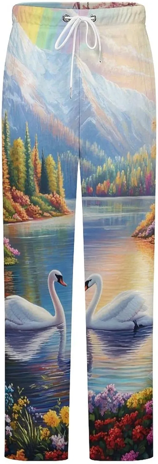 Rainbow Lake Swan Women's Pajama Pants Fleece Warm Pj Bottoms Sleepwear Lounge Pants Loungewear