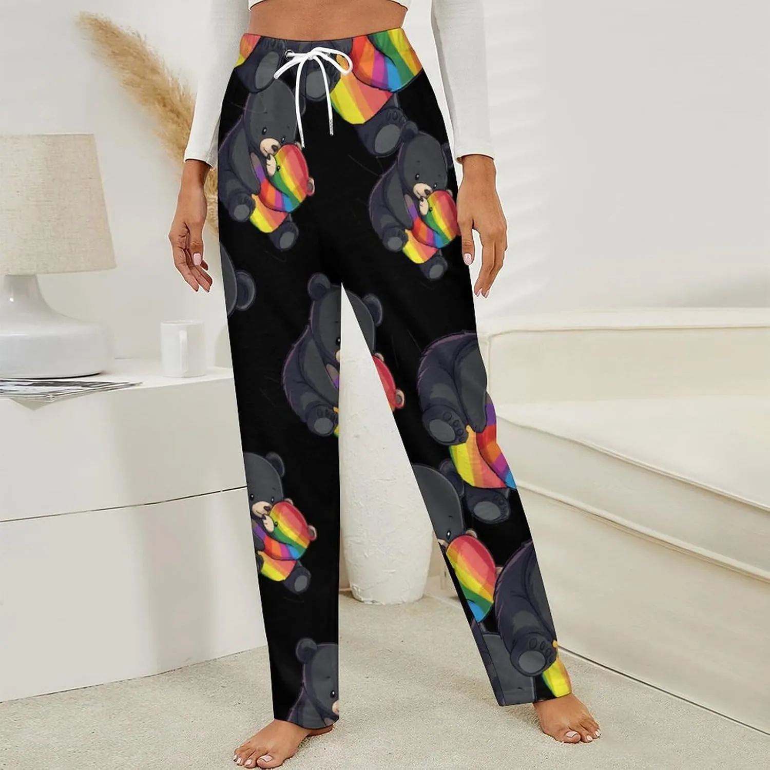 Rainbow Mama Bear Hug Love Women's Pajama Pants Fleece Warm Pj Bottoms Sleepwear Lounge Pants Loungewear