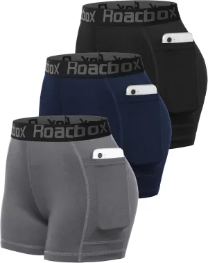 Roadbox 4" Women's Spandex Compression Shorts, 3 Pack Volleyball Shorts Athletic Biker Shorts for Workout Running Gym Yoga