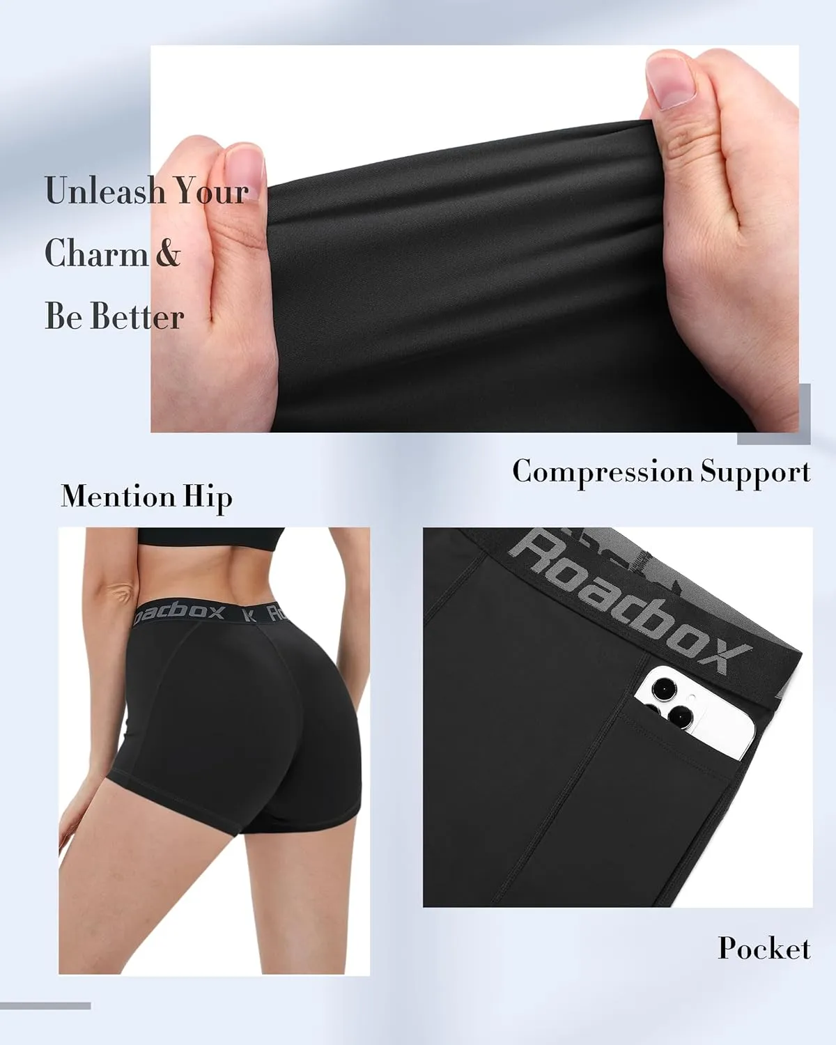 Roadbox 4" Women's Spandex Compression Shorts, 3 Pack Volleyball Shorts Athletic Biker Shorts for Workout Running Gym Yoga