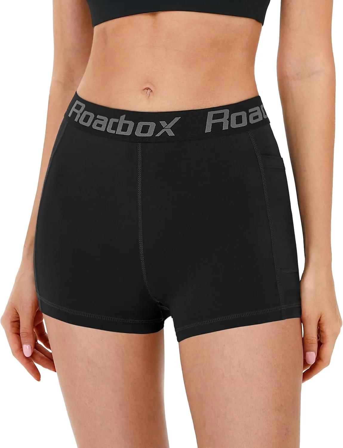 Roadbox 4" Women's Spandex Compression Shorts, 3 Pack Volleyball Shorts Athletic Biker Shorts for Workout Running Gym Yoga