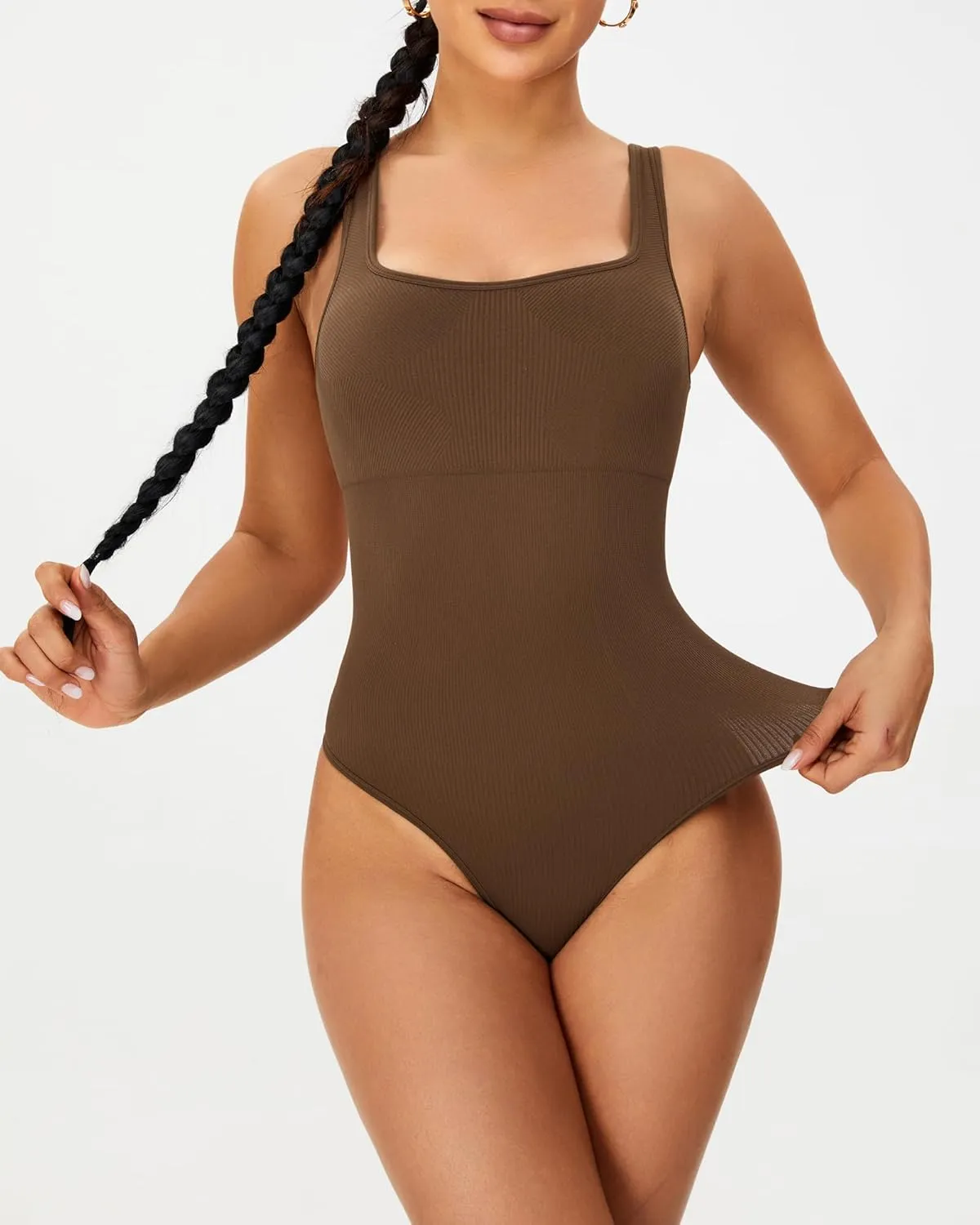 RUNNING GIRL Bodysuits for Women Tummy Control Shapewear Bodysuit Sleeveless Square Neck Backless Casual Thong Bodysuit