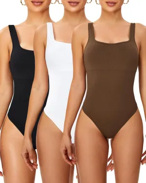 RUNNING GIRL Bodysuits for Women Tummy Control Shapewear Bodysuit Sleeveless Square Neck Backless Casual Thong Bodysuit